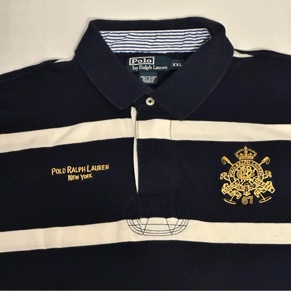 Polo by Ralph Lauren New York Rugby Saddle Makers Crest Men's Blue & White - Picture 3 of 7